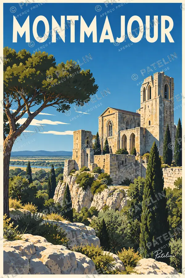 Illustration Abbaye de Montmajour — L’abbaye dans la lumière, style Pop