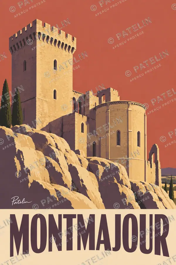 Illustration Abbaye de Montmajour — La tour au-dessus de la plaine, style Minimal