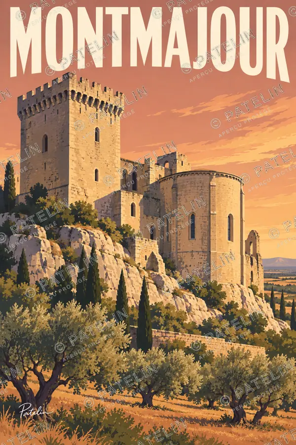 Illustration Abbaye de Montmajour — La tour et les pierres dorées, style Pop