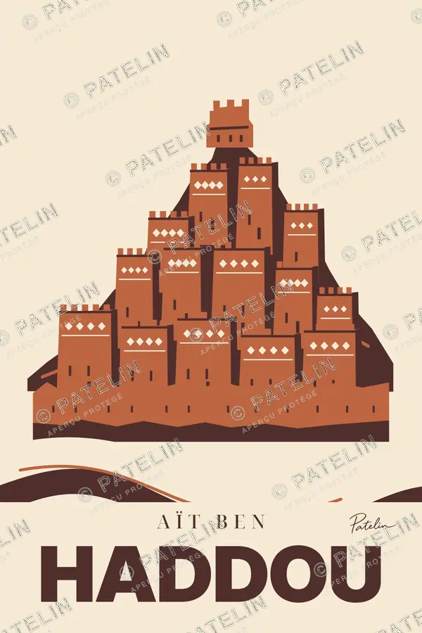 Illustration Aït Ben Haddou — Les tours du ksar, style Minimal
