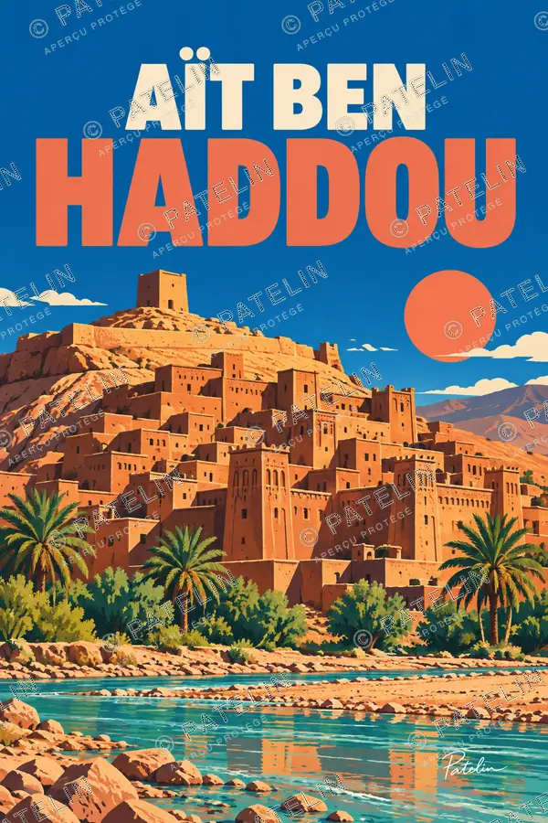 Illustration Aït Ben Haddou — Le ksar et la rivière, style Pop