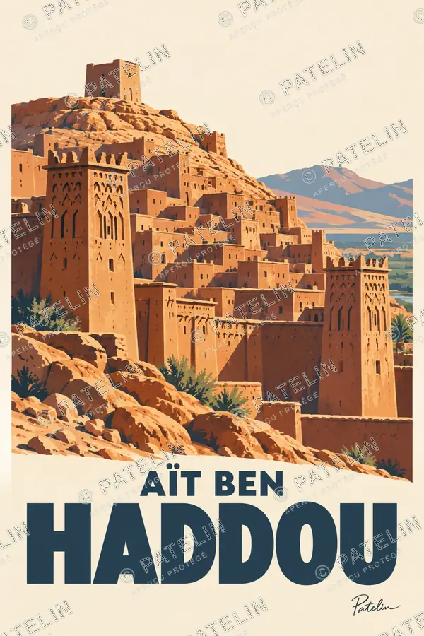 Illustration Aït Ben Haddou — Le ksar sur la colline, style Minimal