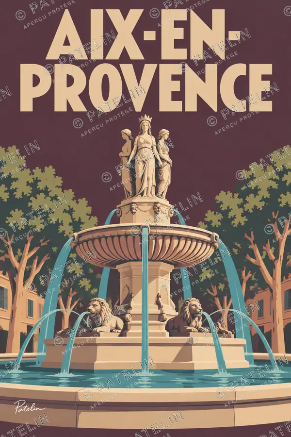 Illustration Aix-en-Provence — Les jets d’eau de la fontaine, style Minimal