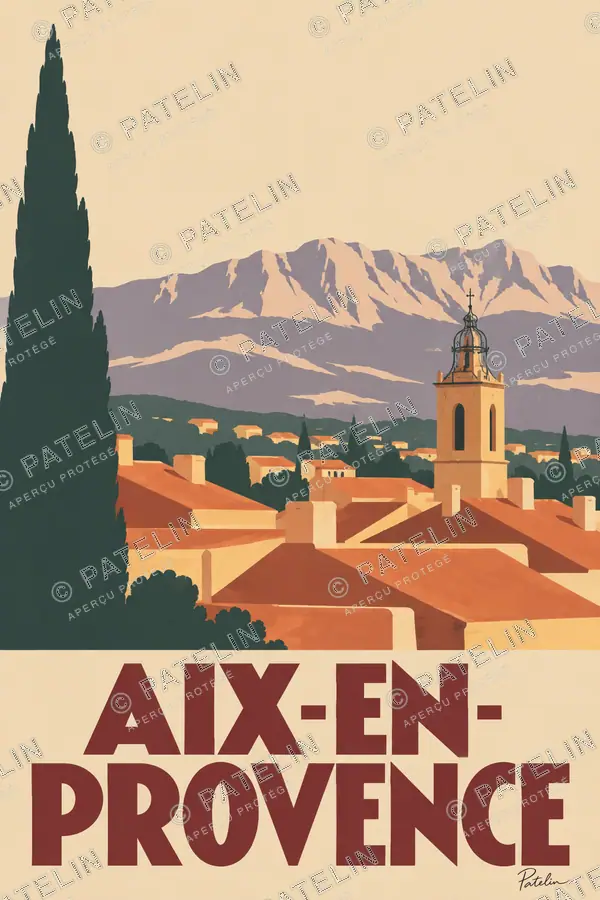 Illustration Aix-en-Provence — Les toits face à la montagne, style Minimal