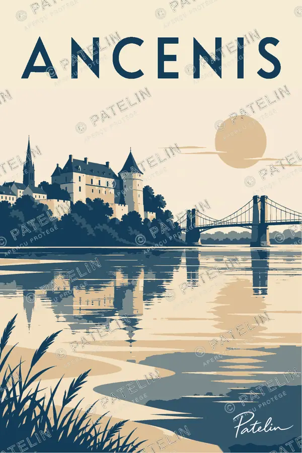 Illustration Ancenis — Reflets sur la Loire, style Minimal