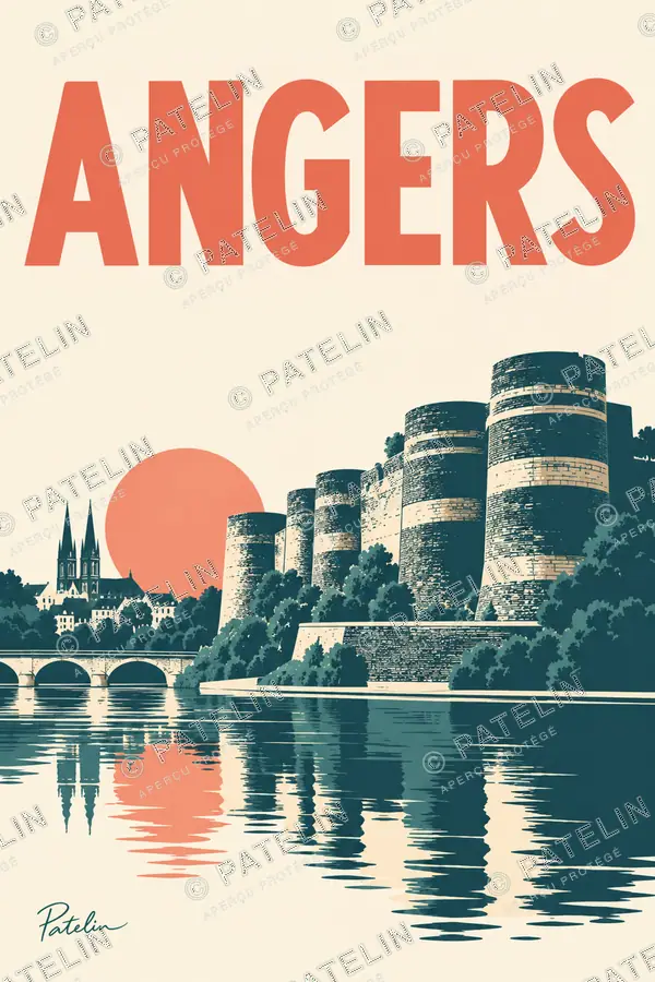 Illustration Angers — Le château et ses reflets, style Minimal