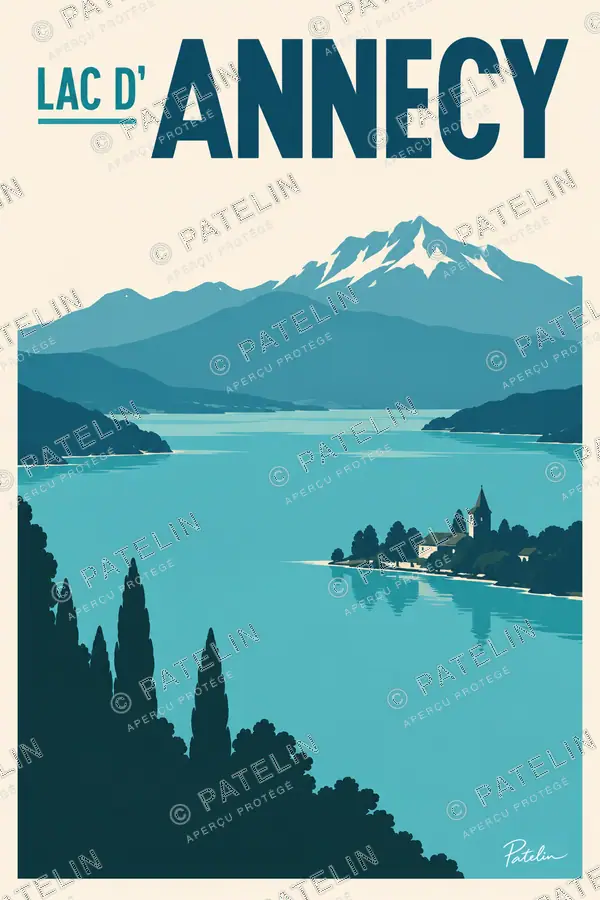 Illustration Annecy — Le lac d’Annecy, style Minimal
