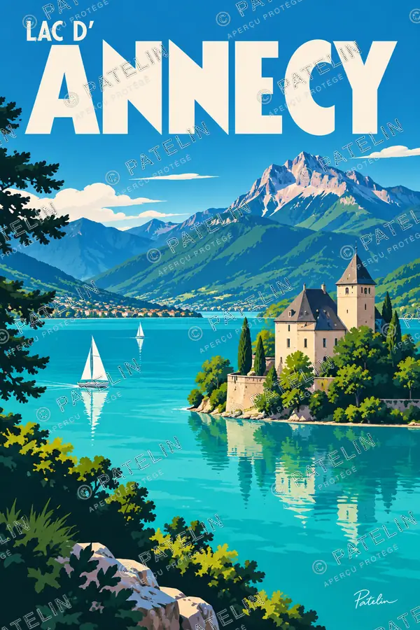 Illustration Annecy — Le lac d’Annecy, style Pop
