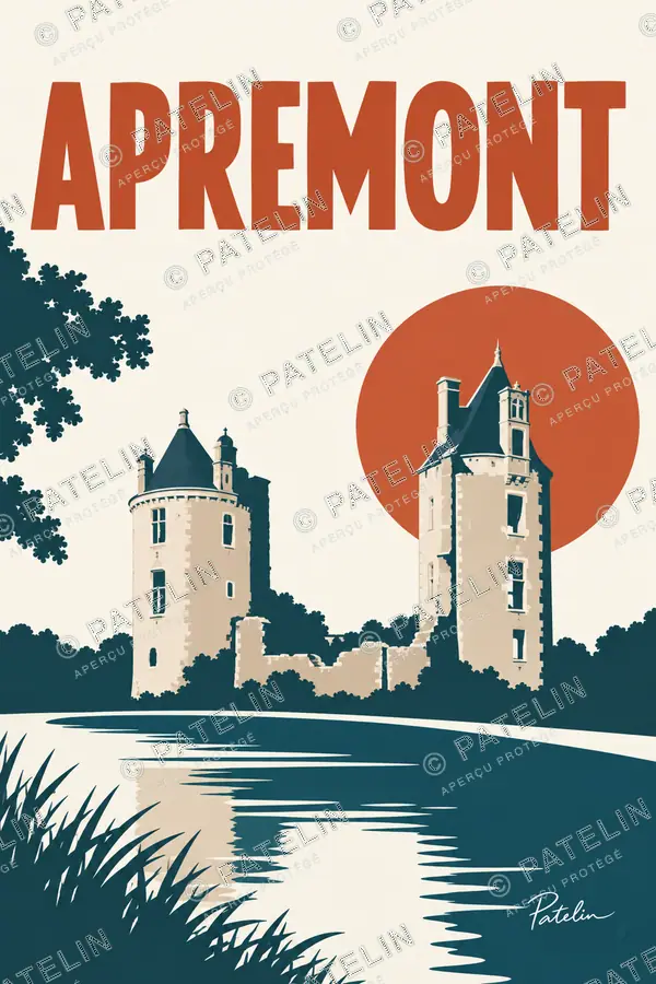 Illustration Apremont — Les tours et les reflets, style Minimal