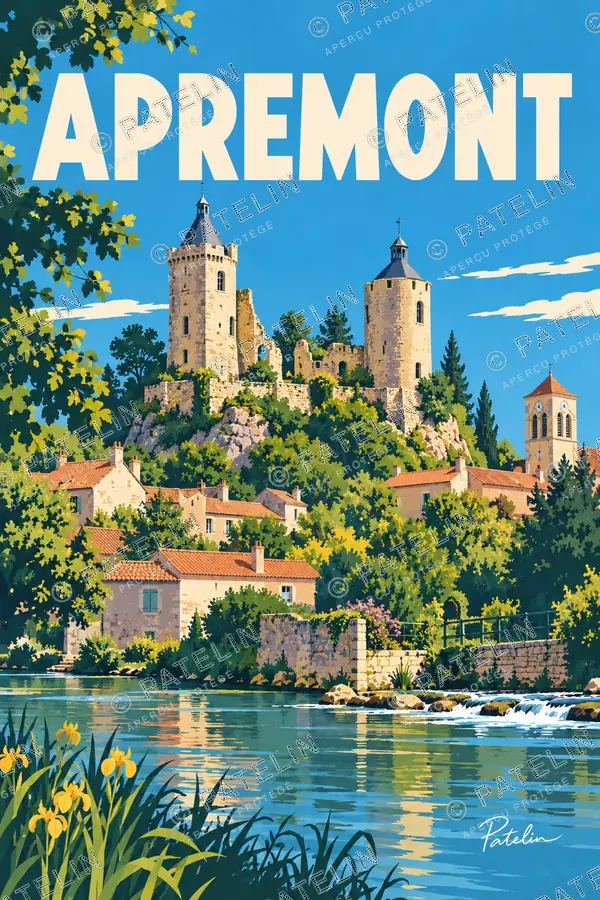 Illustration Apremont — Le château au-dessus de l’eau, style Pop