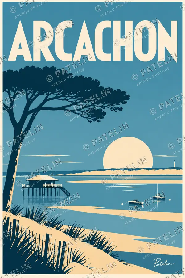 Arcachon — Le bassin au couchant, illustration Minimal