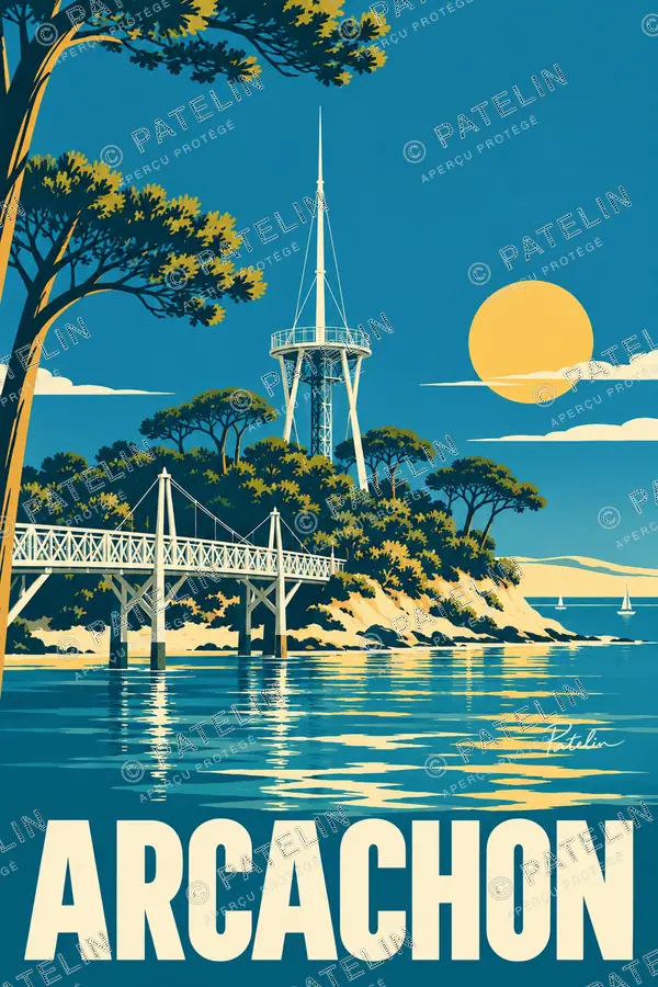Illustration Arcachon — La passerelle et le belvédère, style Minimal
