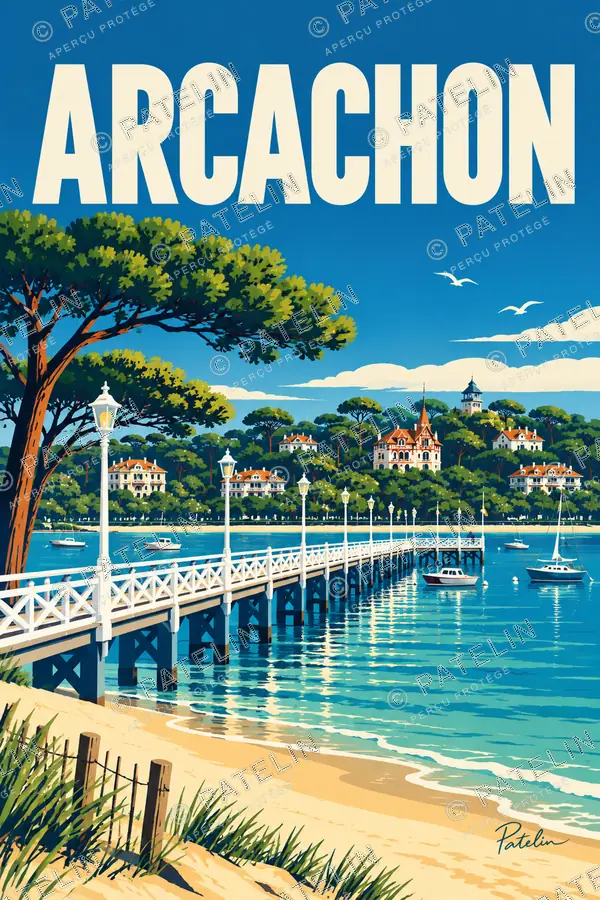 Arcachon — La jetée et les villas, illustration Pop