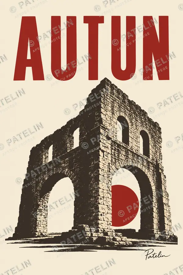 Illustration Autun — Le temple de Janus, style Minimal