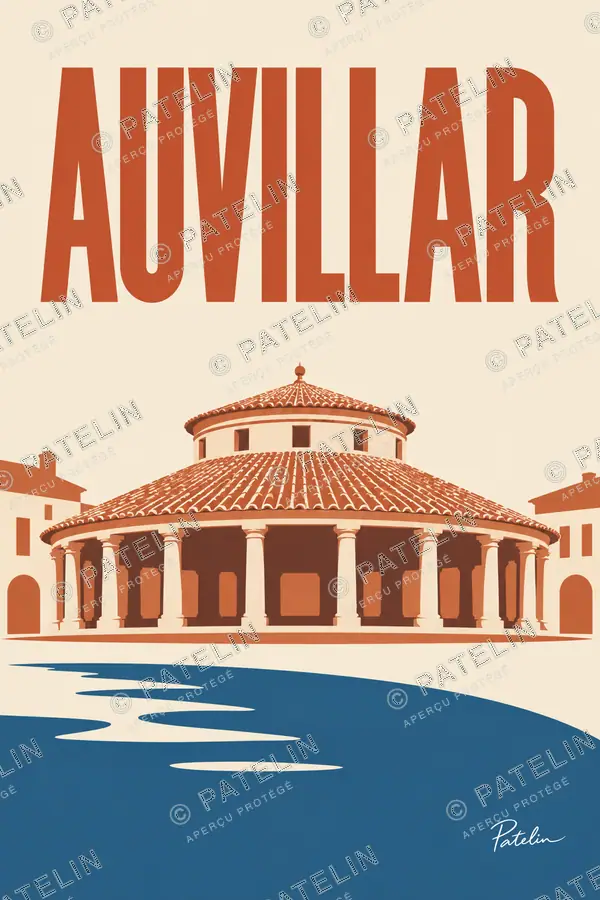 Illustration Auvillar — La halle circulaire, style Minimal