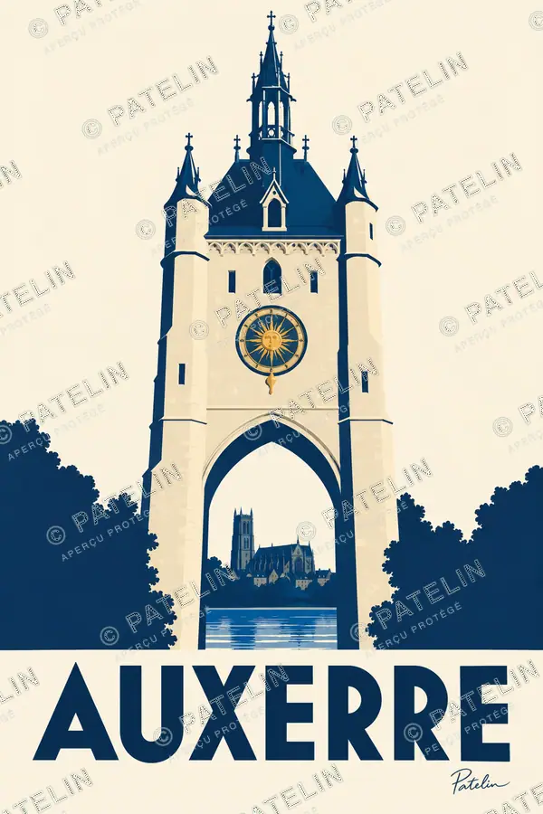 Illustration Auxerre — La tour de l’Horloge, style Minimal