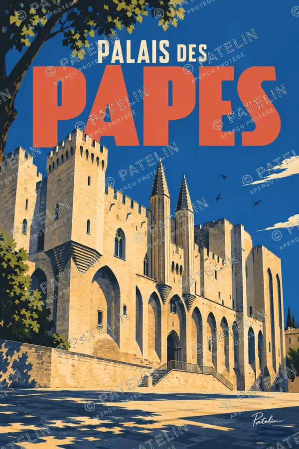 Illustration Avignon — Le palais des Papes, style Pop