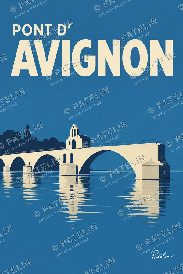 Illustration Avignon — Le pont d’Avignon, style Minimal