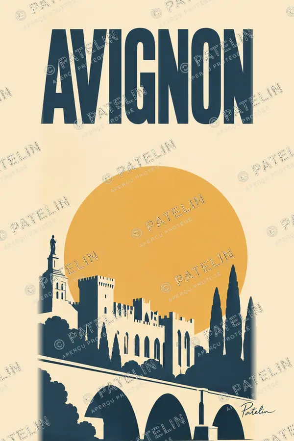 Illustration Avignon — La silhouette des remparts, style Minimal