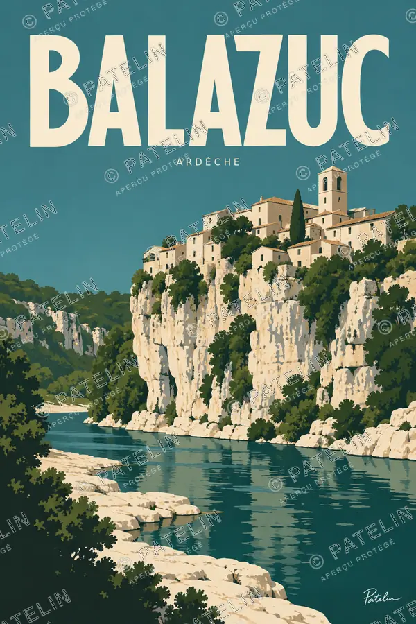 Illustration Balazuc — Le village et les reflets de l’Ardèche, style Minimal