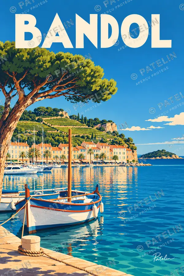 Illustration Bandol — La barque et le port, style Pop