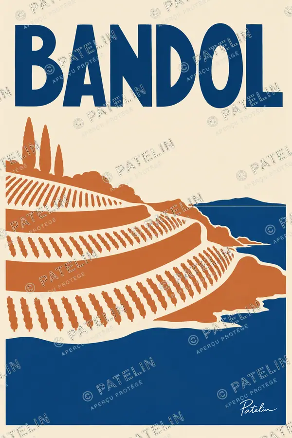 Illustration Bandol — Les vignes en terrasses, style Minimal
