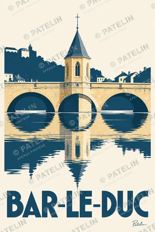 Illustration Bar-le-Duc — Le pont Notre-Dame et ses reflets, style Minimal