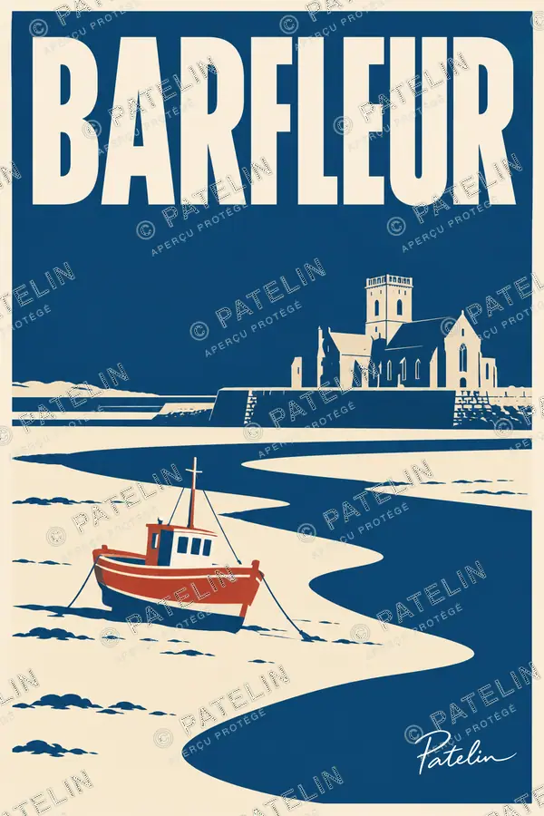Illustration Barfleur — La barque à marée basse, style Minimal