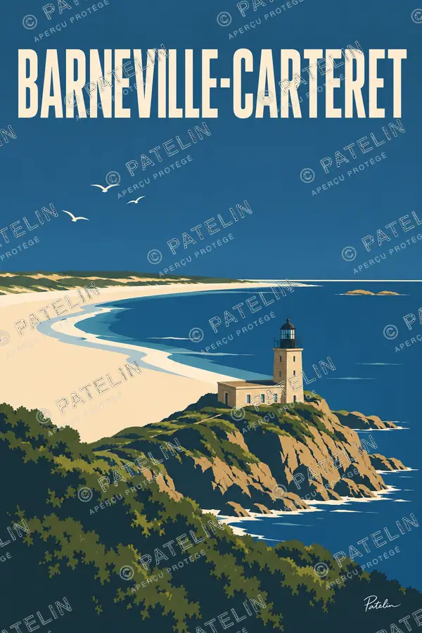 Illustration Barneville-Carteret — Le phare sur le cap, style Minimal