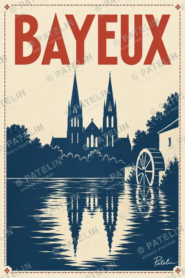 Illustration Bayeux — La cathédrale et ses reflets, style Minimal