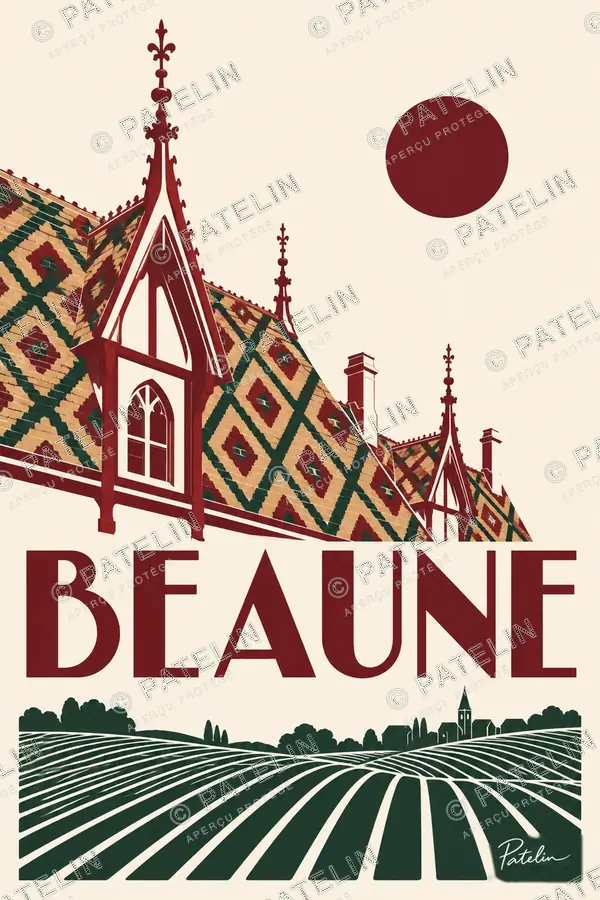 Illustration Beaune — Les toits des Hospices, style Minimal