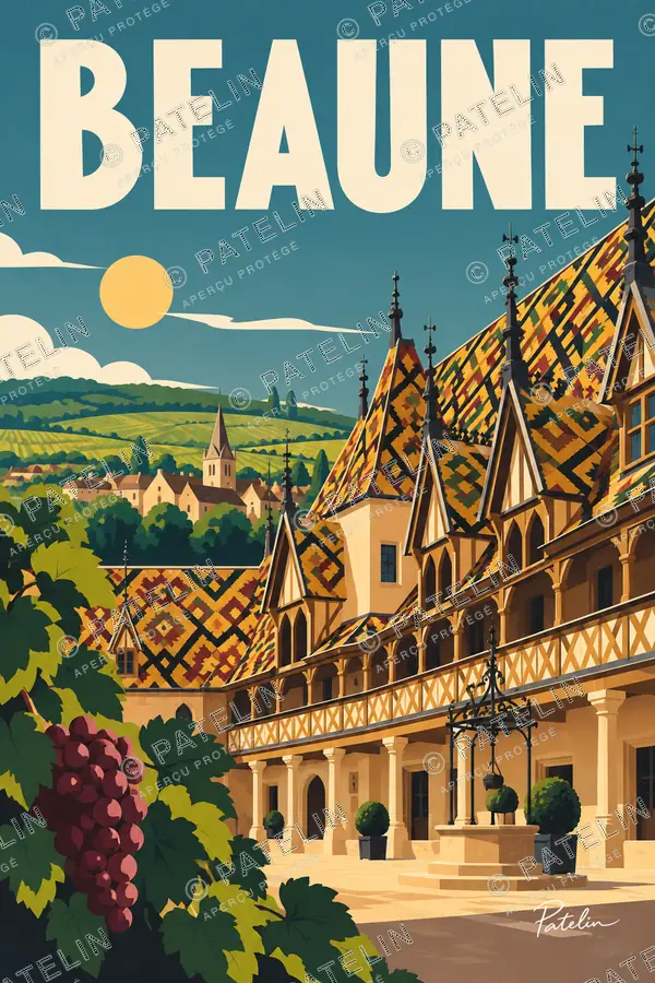 Illustration Beaune — Les Hospices et leurs toits vernissés, style Pop
