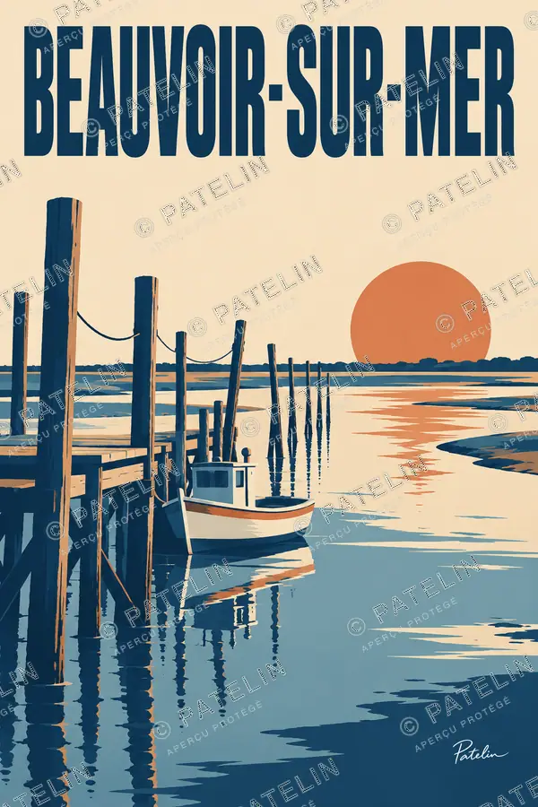 Illustration Beauvoir-sur-Mer — Les pieux et la barque, style Minimal