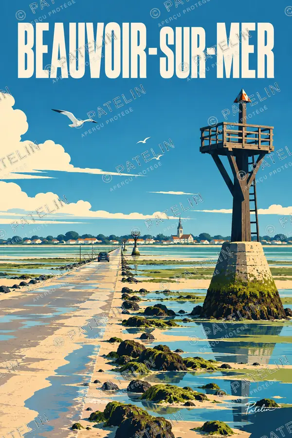 Illustration Beauvoir-sur-Mer — Le passage à marée basse, style Pop