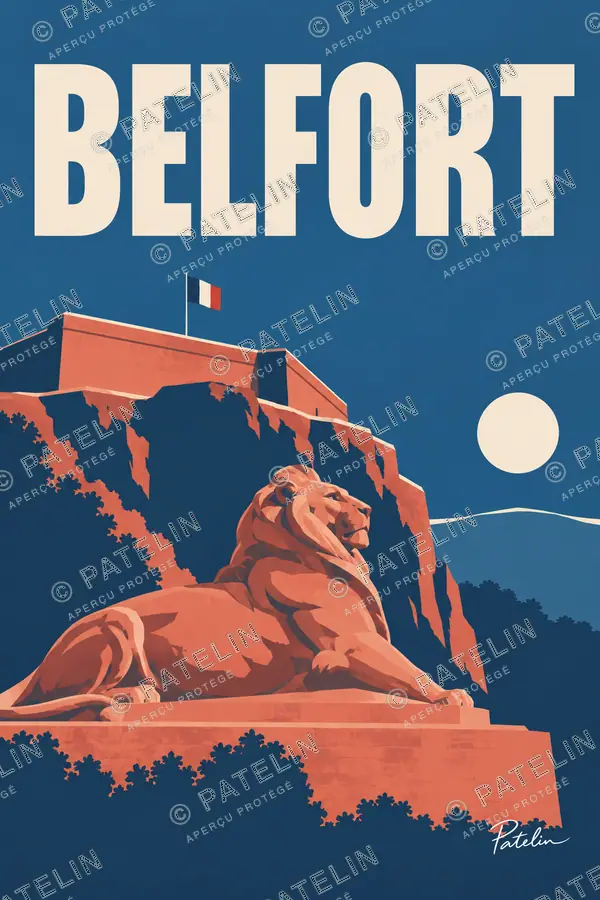 Illustration Belfort — Le Lion et la citadelle, style Minimal
