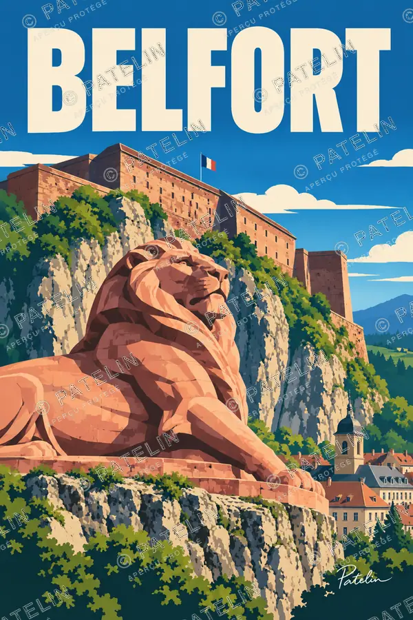 Illustration Belfort — Le Lion au pied de la citadelle, style Pop