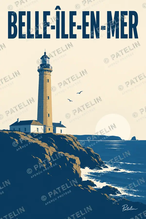 Illustration Belle-Île-en-Mer — Le phare sur les falaises, style Minimal