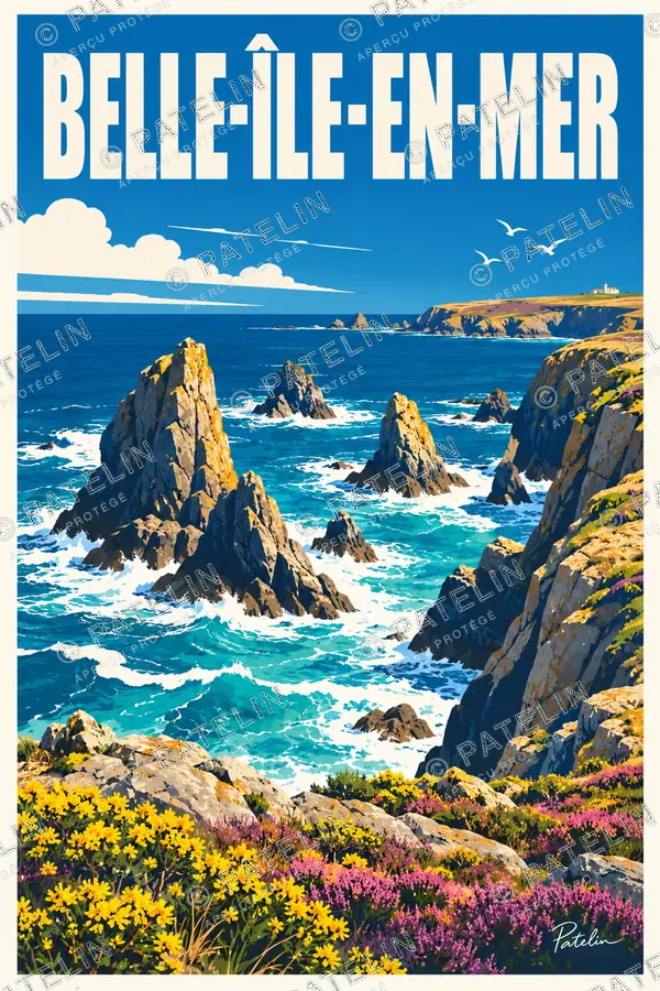 Belle-Île-en-Mer — Les aiguilles dans les vagues, illustration Pop