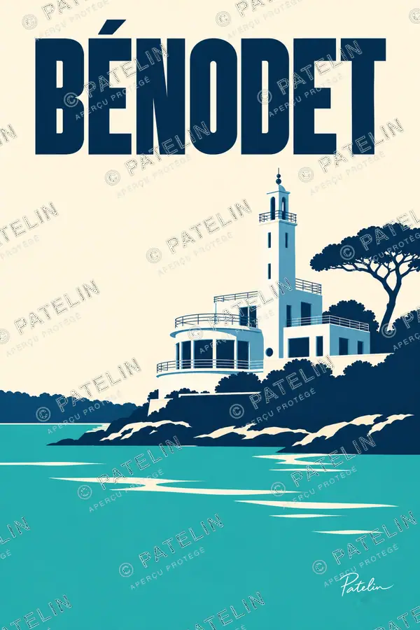 Illustration Bénodet — Le phare à l’embouchure, style Minimal