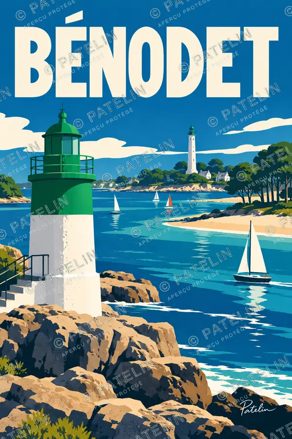 Illustration Bénodet — Les phares et les voiliers, style Pop