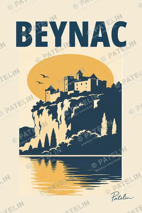 Illustration Beynac-et-Cazenac — Le château et ses reflets, style Minimal