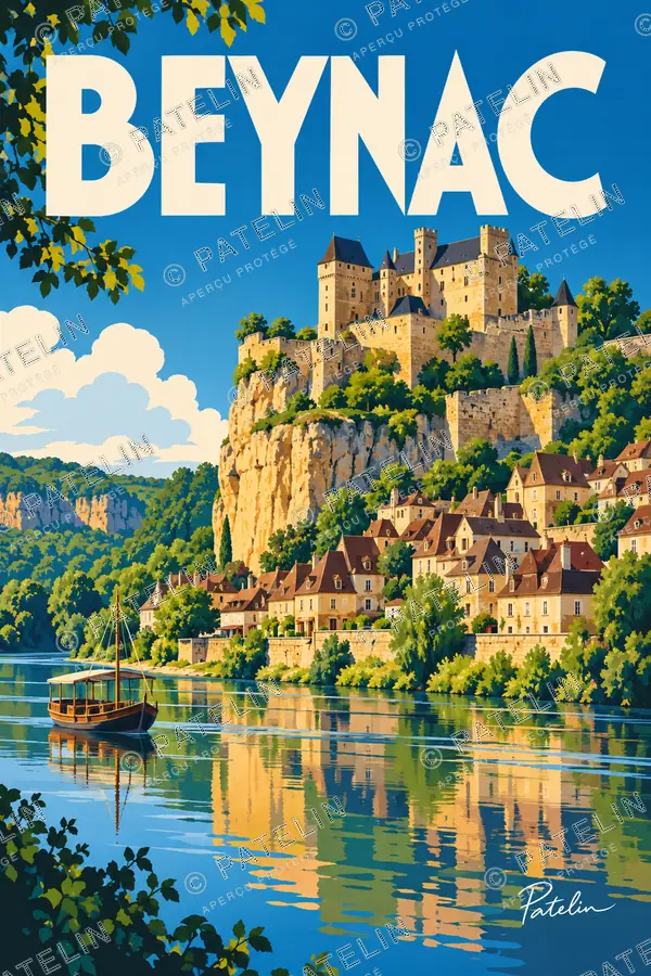 Illustration Beynac-et-Cazenac — Le château au-dessus de la Dordogne, style Pop
