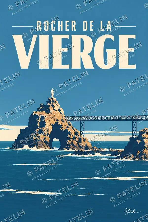 Illustration Biarritz — Le rocher de la Vierge, style Minimal