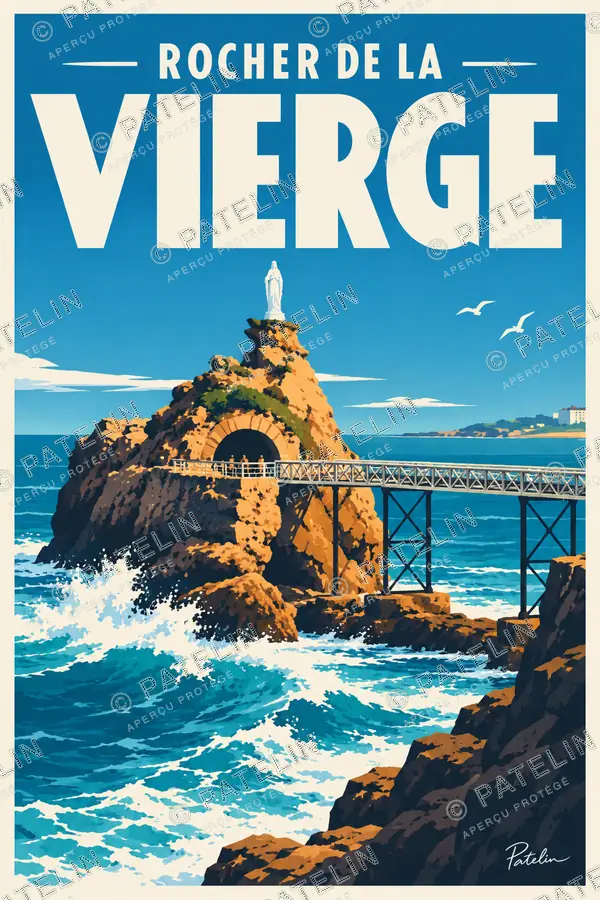 Illustration Biarritz — Le rocher de la Vierge, style Pop