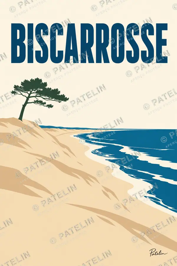 Illustration Biscarrosse — La plage et les dunes, style Minimal