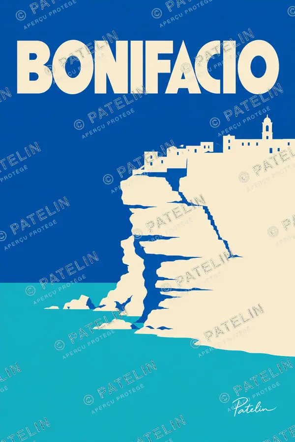 Illustration Bonifacio — Les falaises dans le bleu, style Minimal