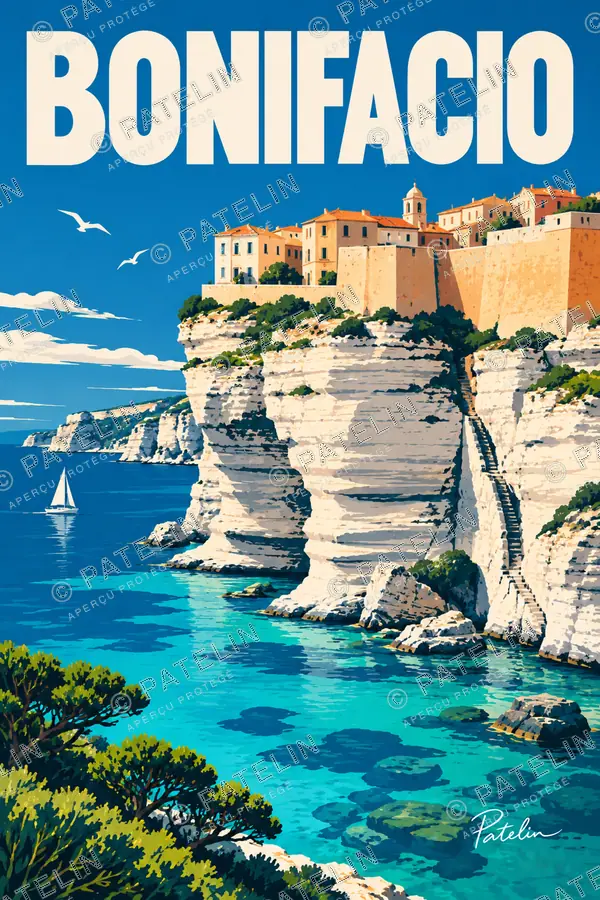 Illustration Bonifacio — La cité sur les falaises, style Pop