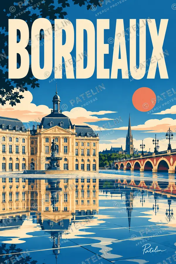 Illustration Bordeaux — La place de la Bourse et le pont, style Pop