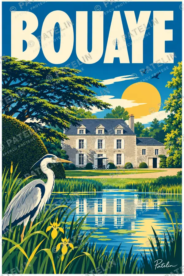 Illustration Bouaye — La Mévellière et son héron, style Pop