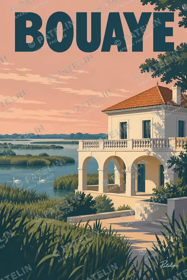 Illustration Bouaye — Le pavillon face au lac, style Pop